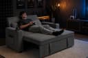GUNJI Schlafsofa 2-Sitzer Ausziehbar Grau Cord-Stoff Bild 4