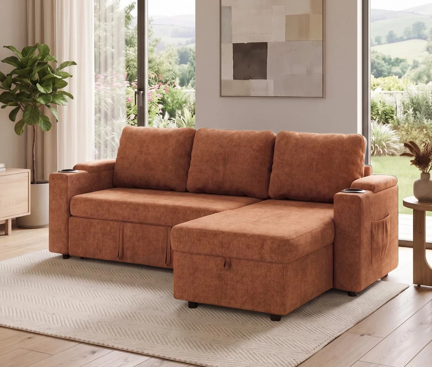 HOMALL Eck-Schlafsofa Terrakotta mit Schlaffunktion und Bettkasten - Bild 2