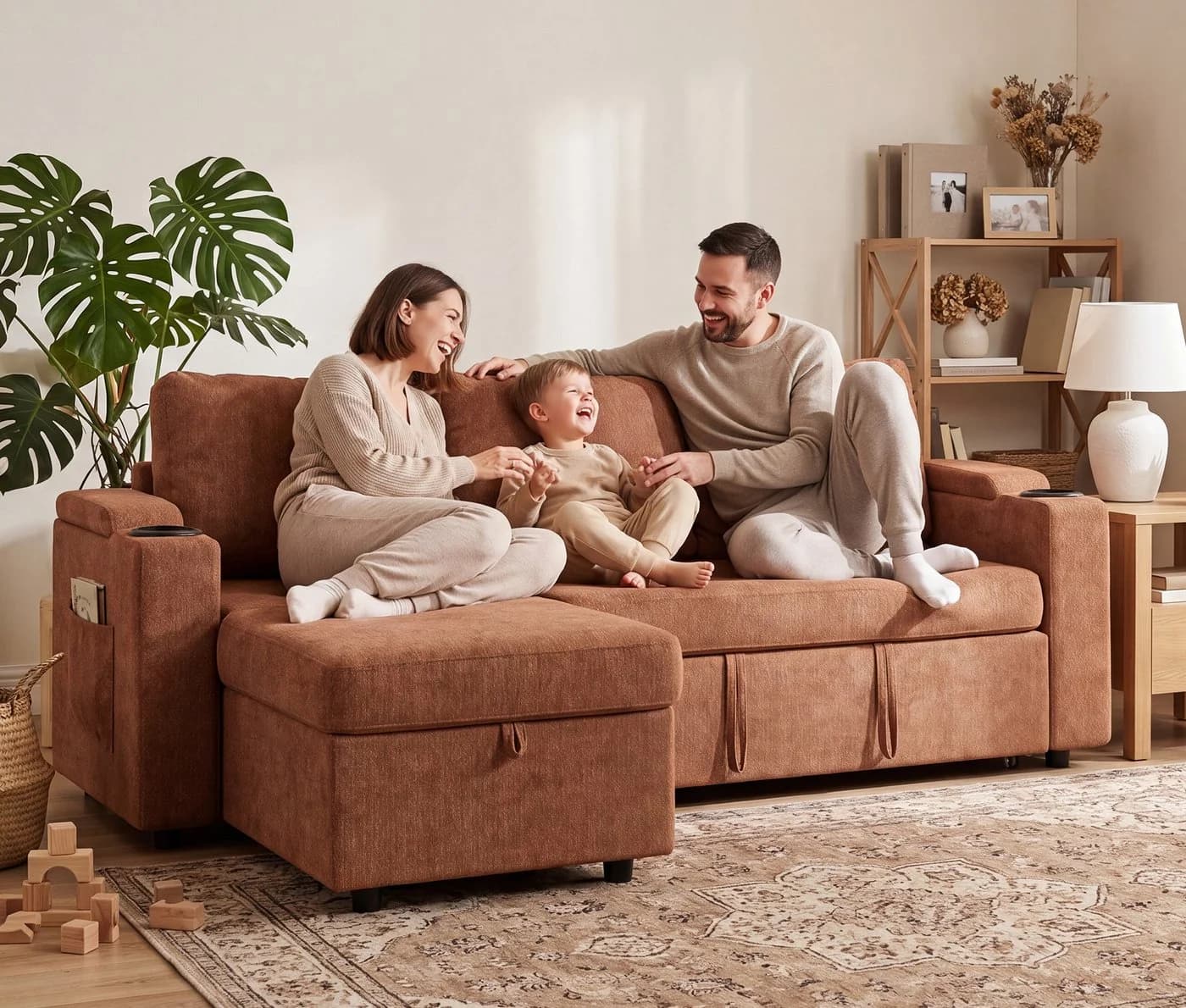 HOMALL Eck-Schlafsofa Terrakotta mit Schlaffunktion und Bettkasten - Bild 3
