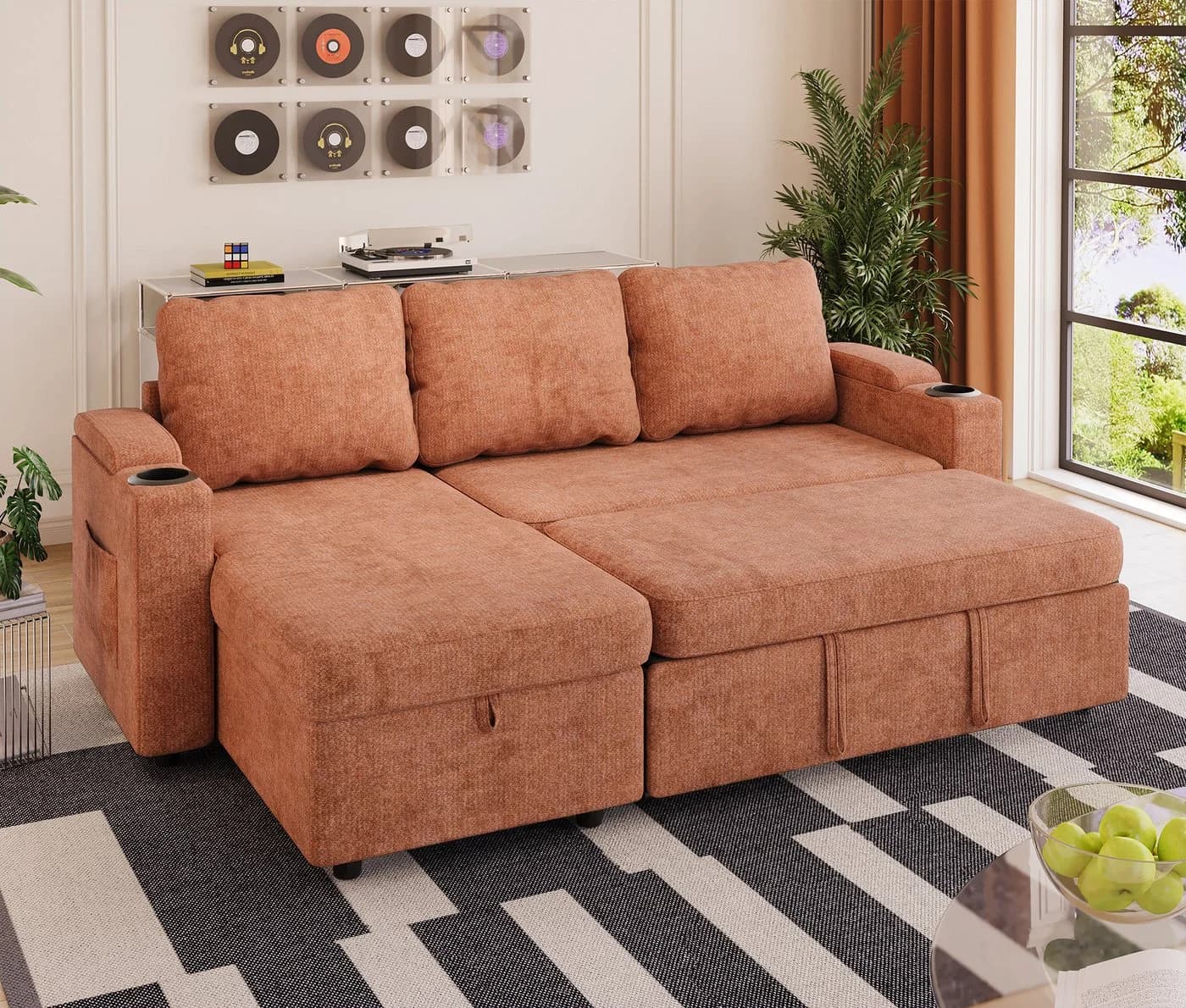 HOMALL Eck-Schlafsofa Terrakotta mit Schlaffunktion und Bettkasten - Bild 4