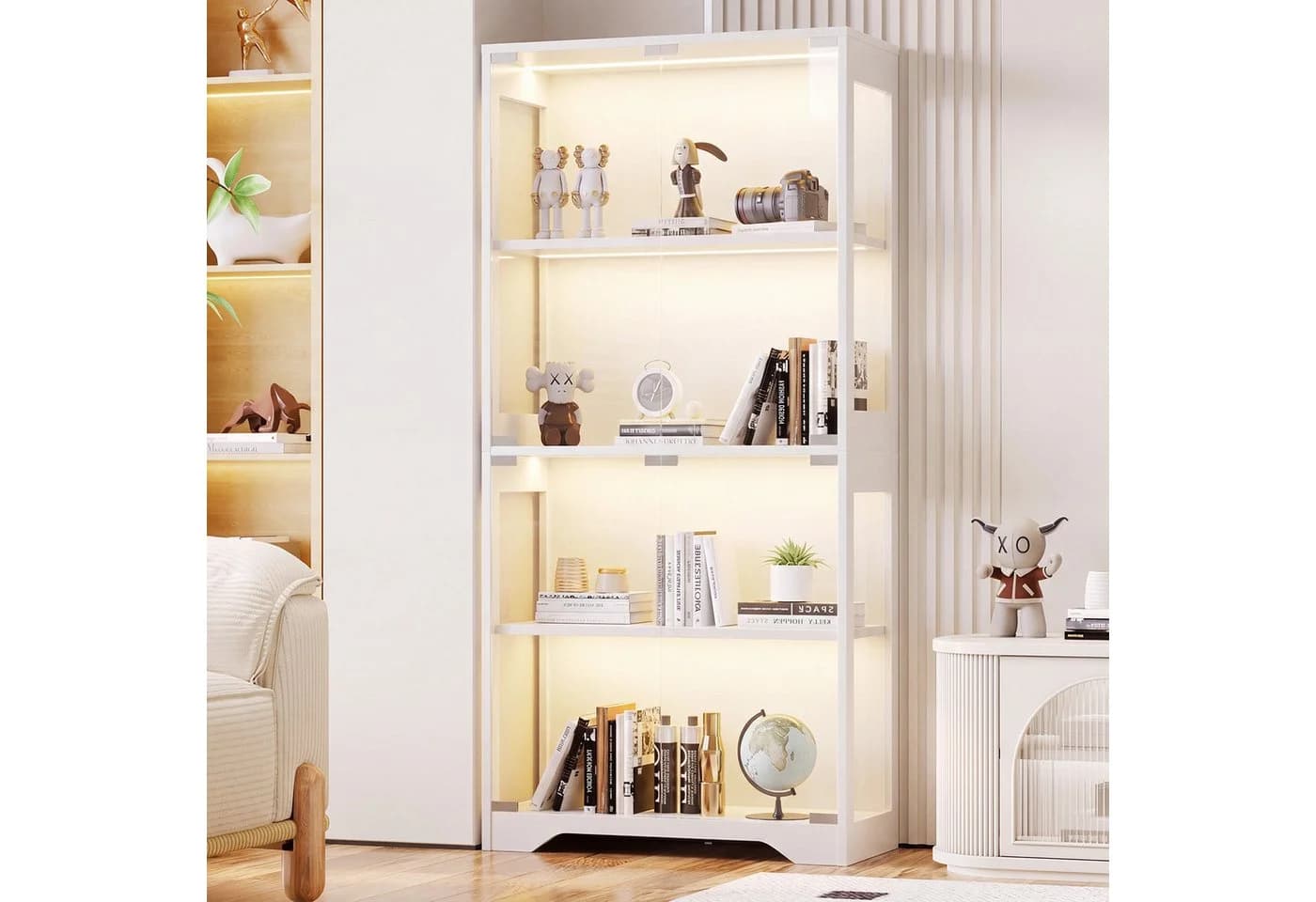 HOMALL Glasvitrine mit RGB-LED-Beleuchtung Standvitrine Schwarz