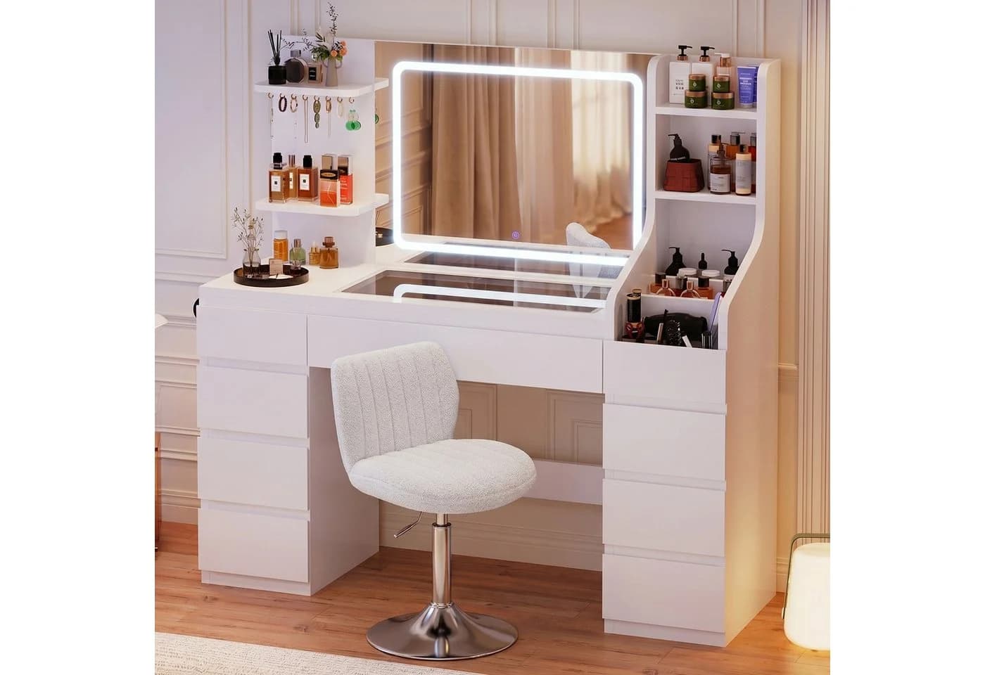 Furnicopia Schminktisch Weiß mit LED-Beleuchtung und Stauraum - Bild 2