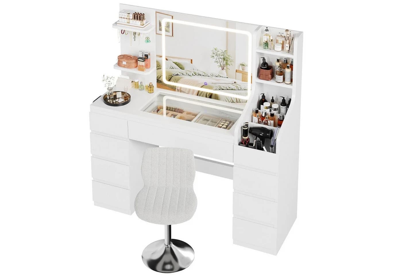 Furnicopia Schminktisch Weiß mit LED-Beleuchtung und Stauraum - Bild 3