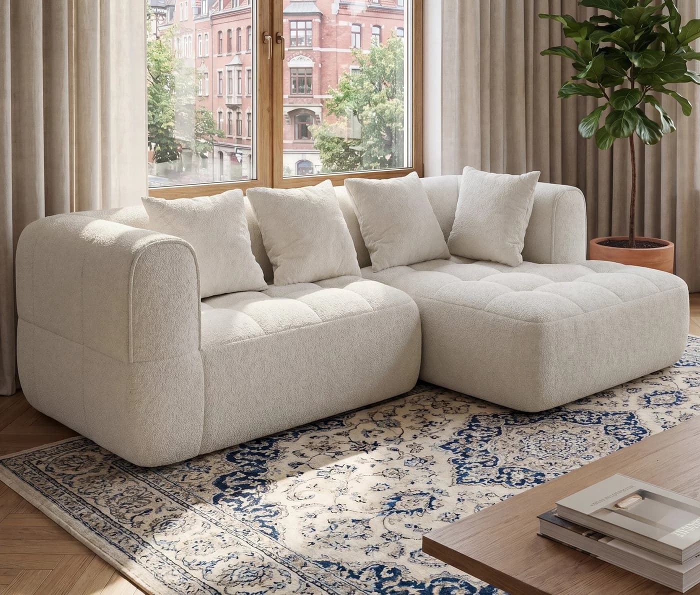 GUNJI Ecksofa L-Form mit Ottomane Samt