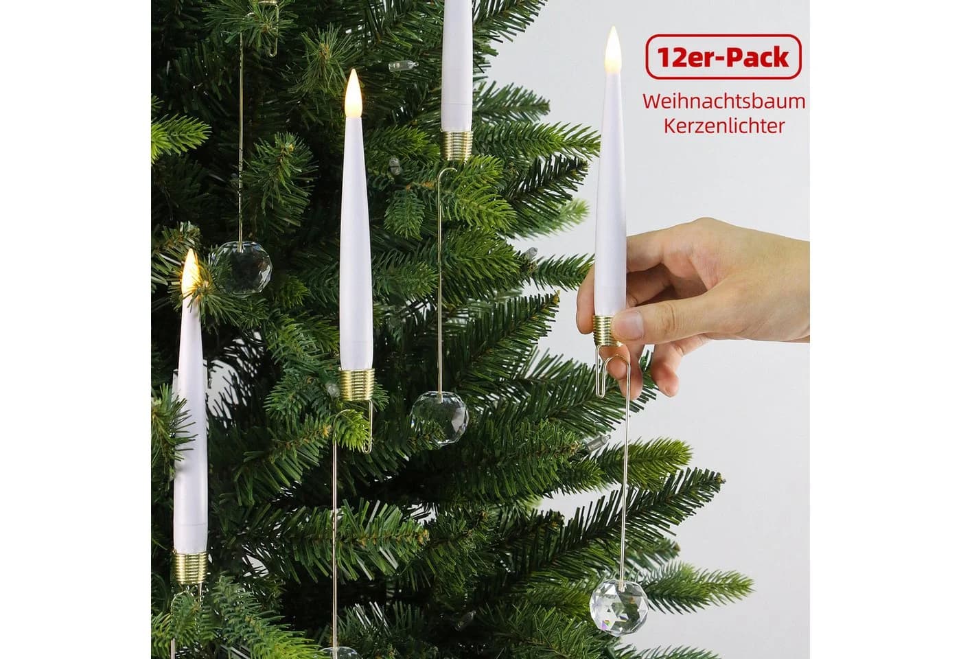 kisidus LED-Kerze mit Kristallkugel-Haken, 12 pcs