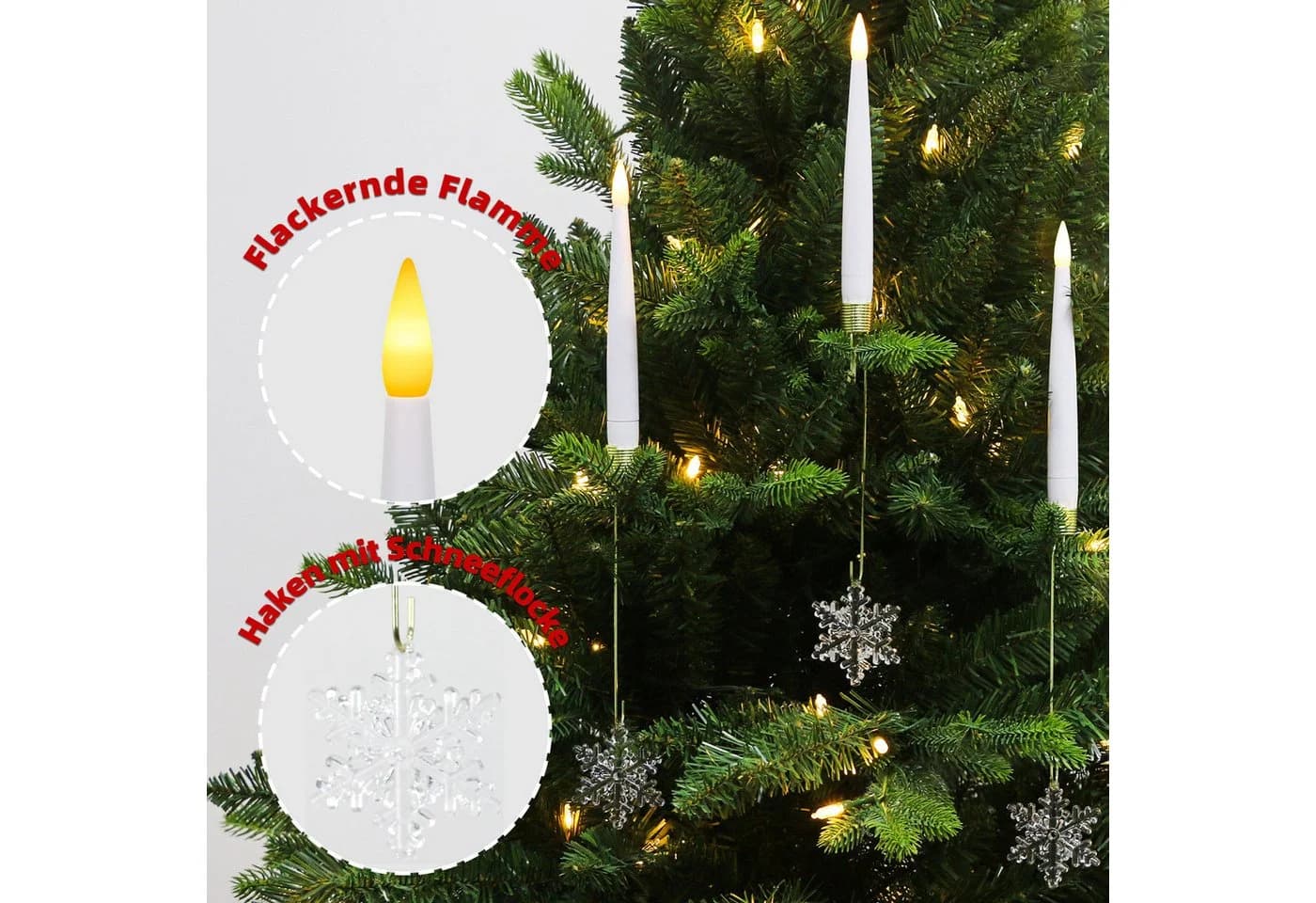 kisidus LED-Kerze LED Weihnachtsbaum Kerzen mit Kunststoff-Schneeflockendekor 12pcs - Bild 5