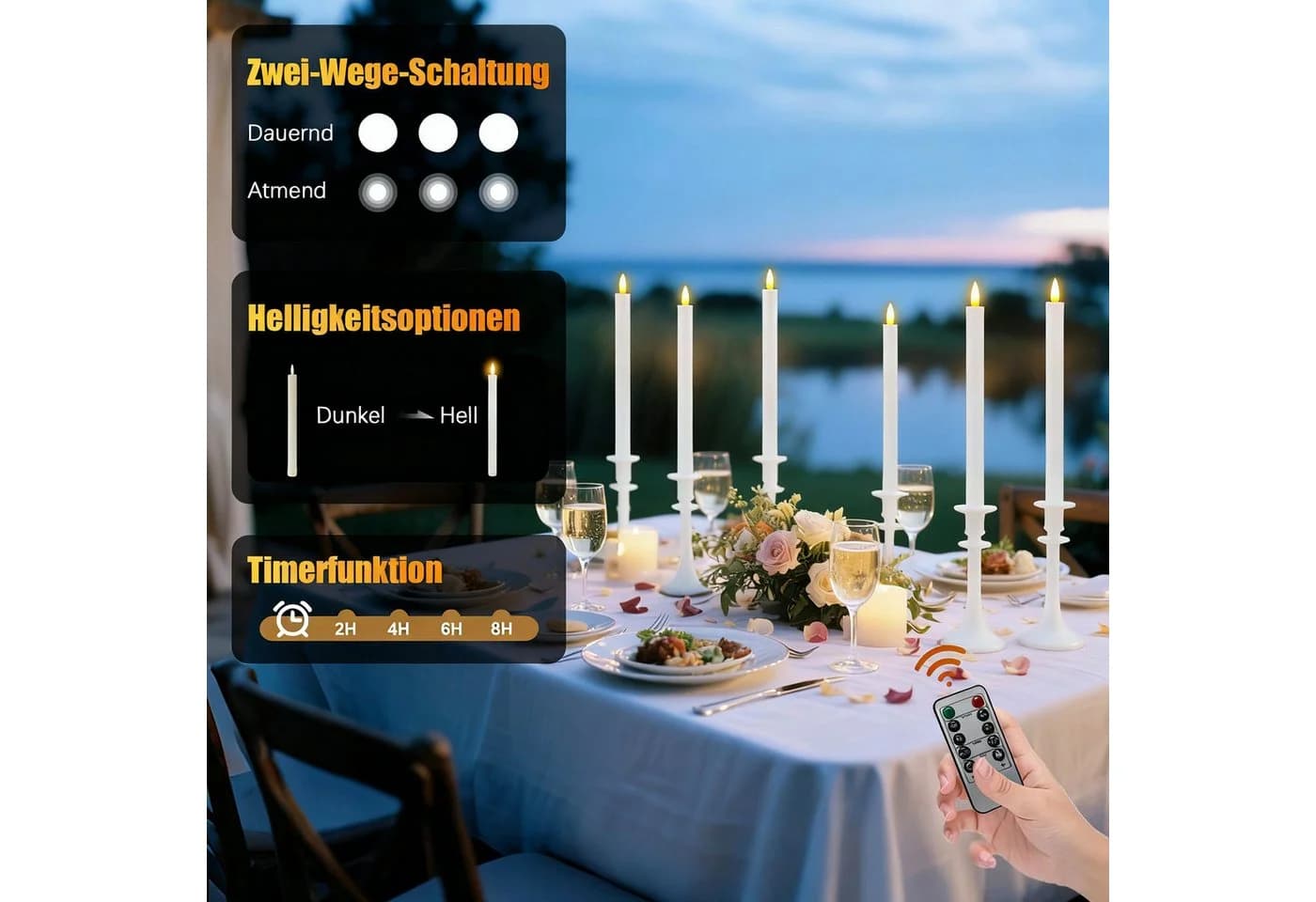 kisidus LED-Kerze LED Stabkerzen mit Fernbedienung 6pcs Flammenlose Tafelkerzen mit Timerfunktion Stabkerzen Weiß für Weihnachten Heimdekoration - Bild 4