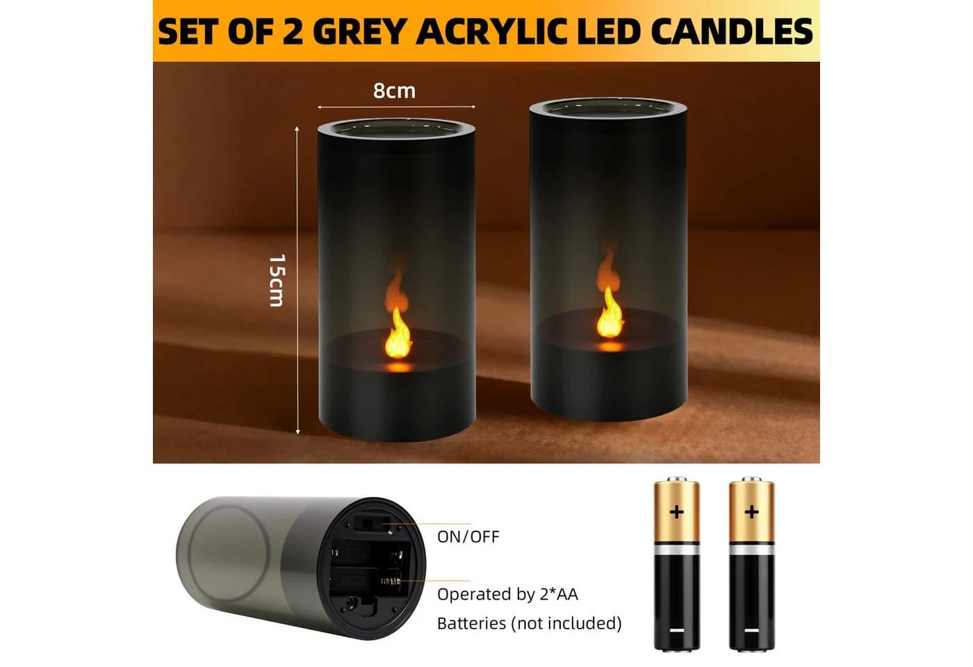 kisidus LED-Kerze Flammenlose LED Kerzen 2er Set mit Staubschutzdeckel Batteriebetriebene Dekorative Kerzen für Zimmer, Partys und Weihnachtsdekoration - Bild 3