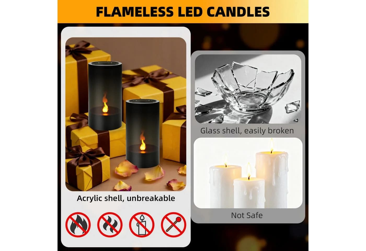 kisidus LED-Kerze Flammenlose LED Kerzen 2er Set mit Staubschutzdeckel Batteriebetriebene Dekorative Kerzen für Zimmer, Partys und Weihnachtsdekoration - Bild 5