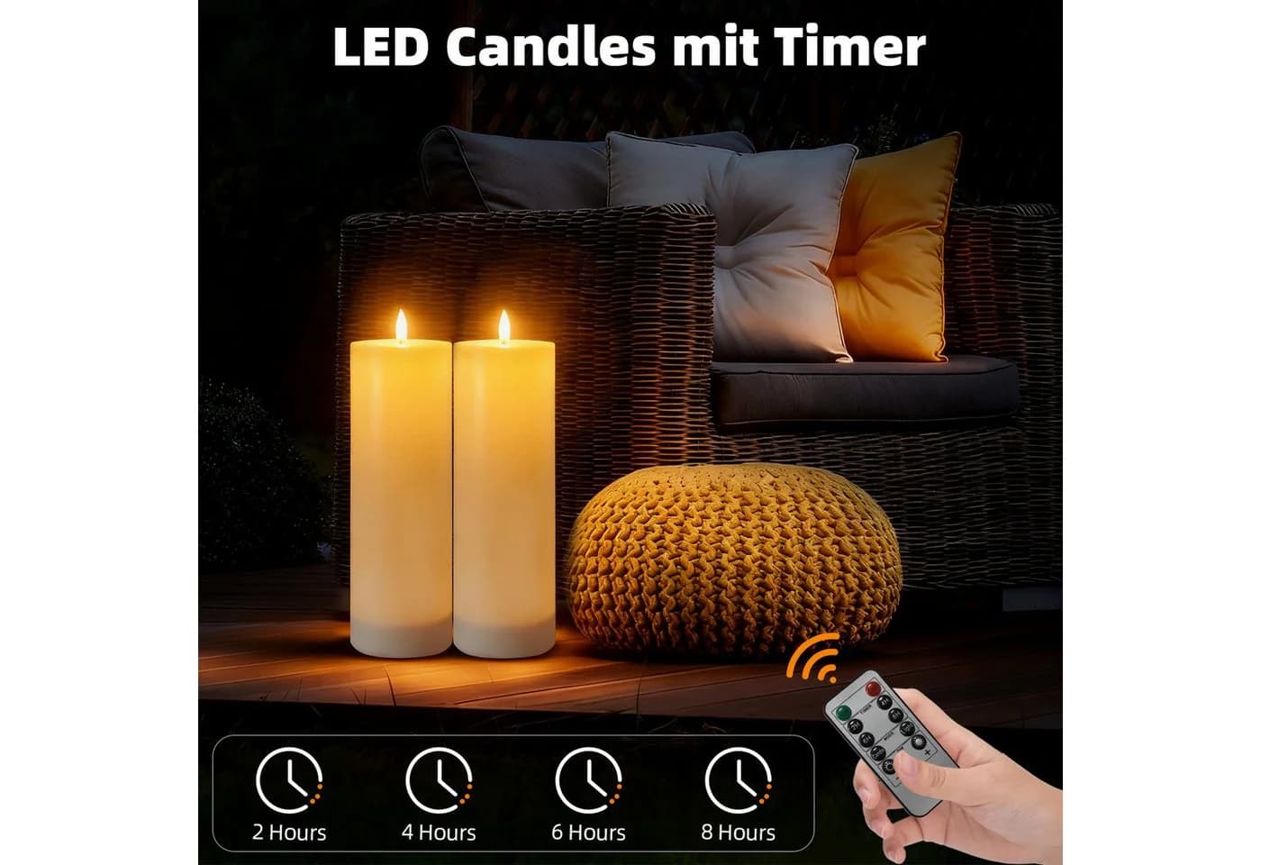 kisidus LED-Kerze Flammenlose Wasserdichte Säulenkerzen mit Fernbedienung - Bild 4