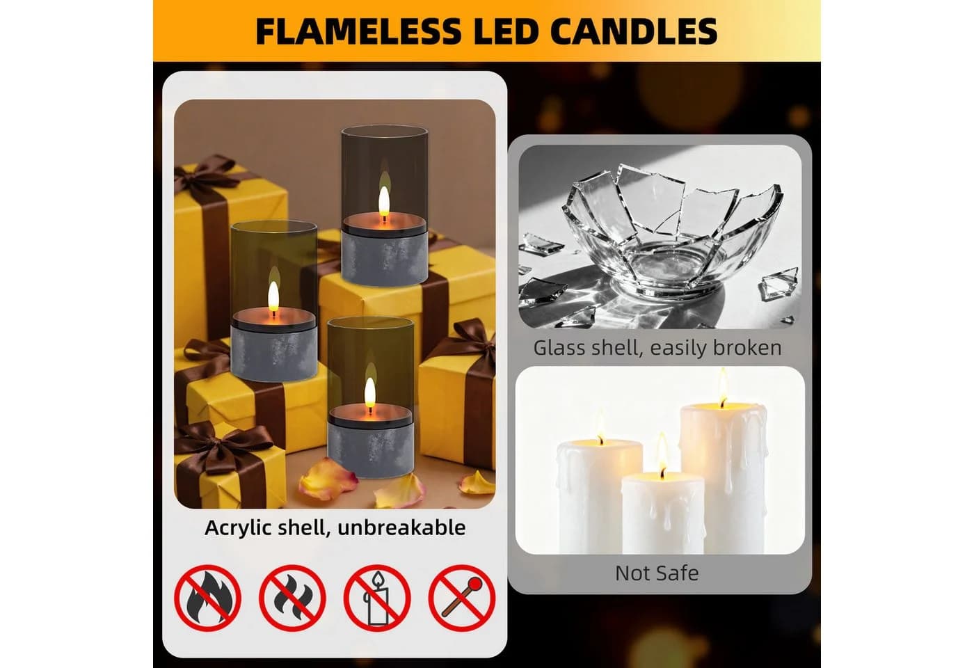 kisidus LED-Kerze Flammenlose LED Kerzen 3D-Docht 3er Set Ø 7.5cm x 12.5cm - Bild 5