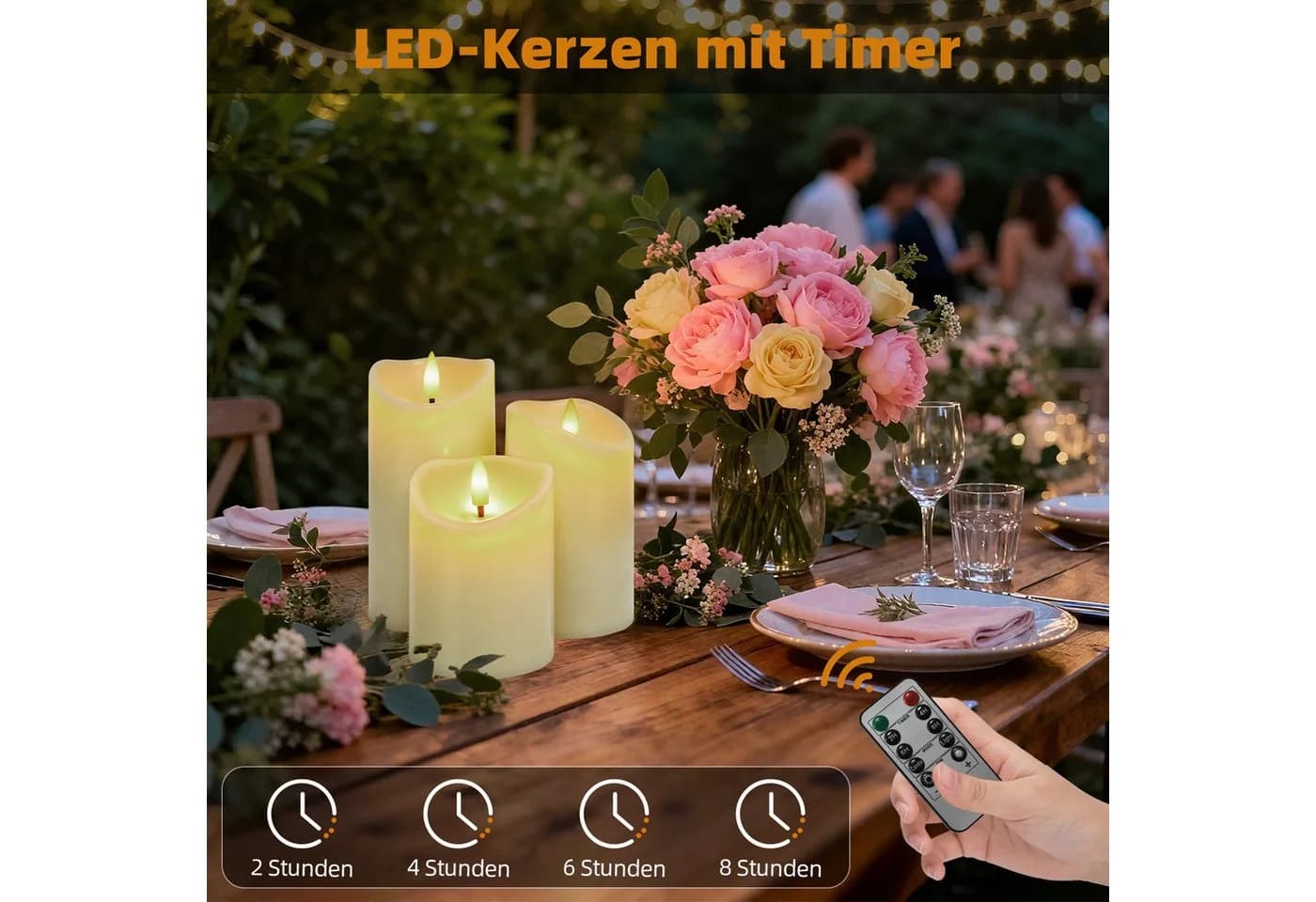 OZAVO LED-Kerze 3er Set Aufladbar mit Fernbedienung & Timer Warmweiß