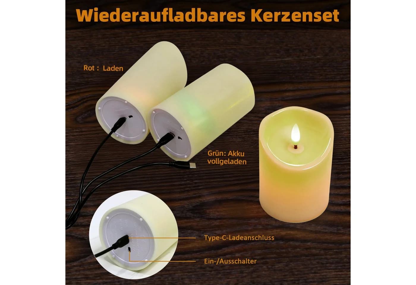 OZAVO LED-Kerze 3er Set Aufladbar mit Fernbedienung & Timer Warmweiß - Bild 3