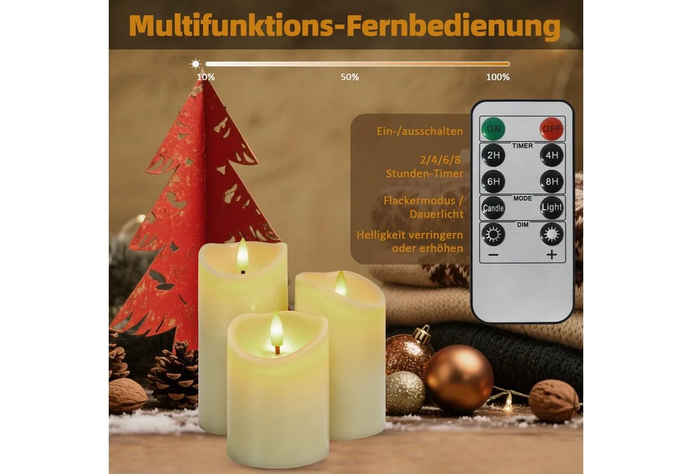 OZAVO LED-Kerze 3er Set Aufladbar mit Fernbedienung & Timer Warmweiß - Bild 4
