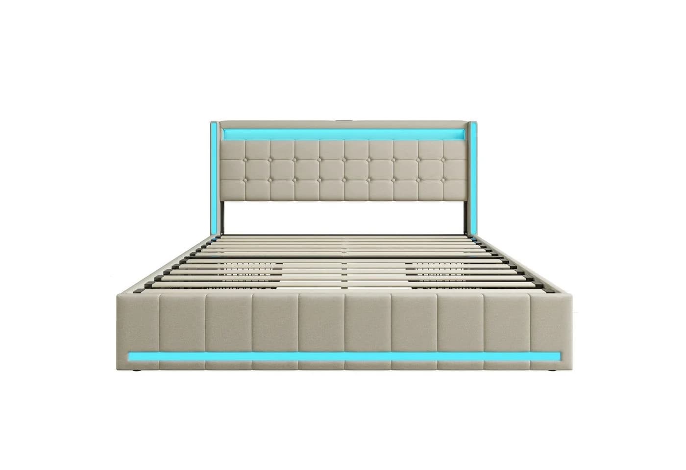 PXloue Polsterbett LED Doppelbett 140x200 cm USB-Typ-C Stauraumbett