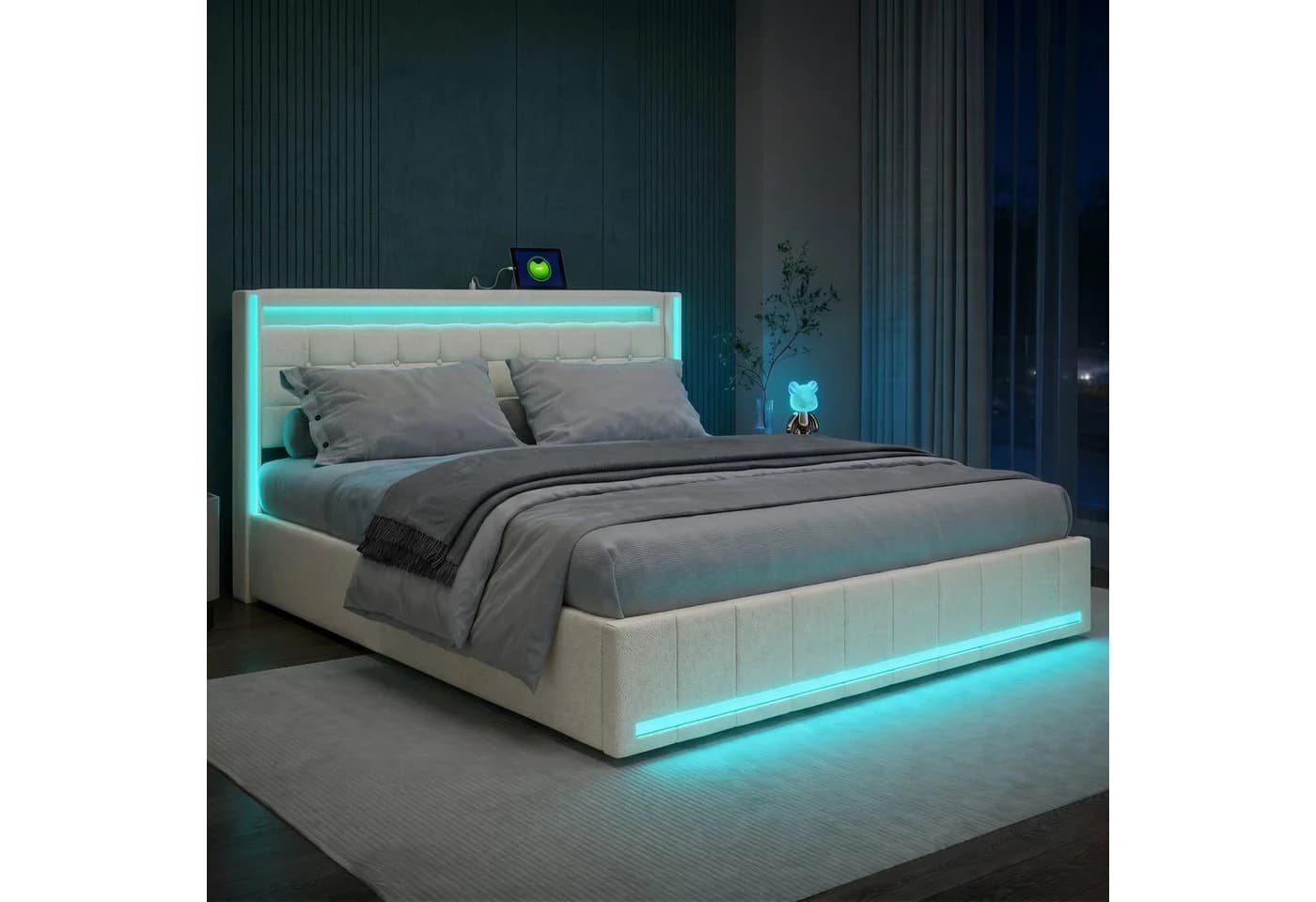 PXloue Polsterbett LED Doppelbett 140x200 cm USB-Typ-C Stauraumbett - Bild 2