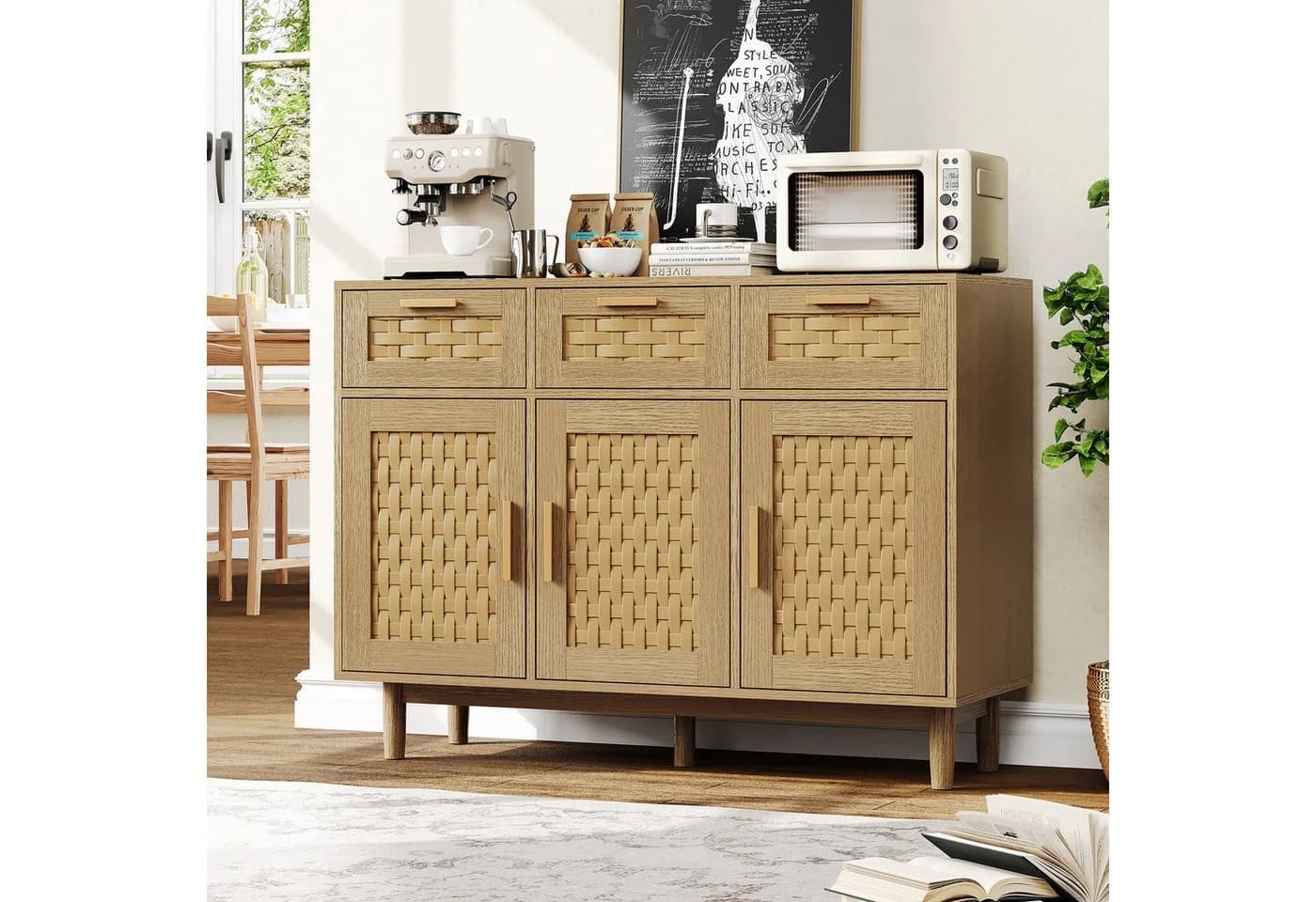 Furnishings Home Sideboard Rattan-Optik Beige - Bild 2
