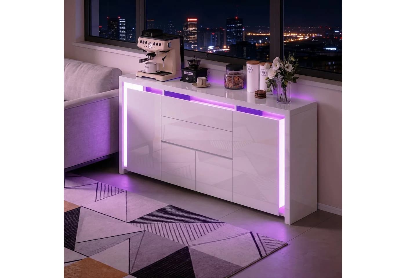 Furnishings Home Sideboard LED Hochglanz 160cm Weiß/Schwarz - Bild 2