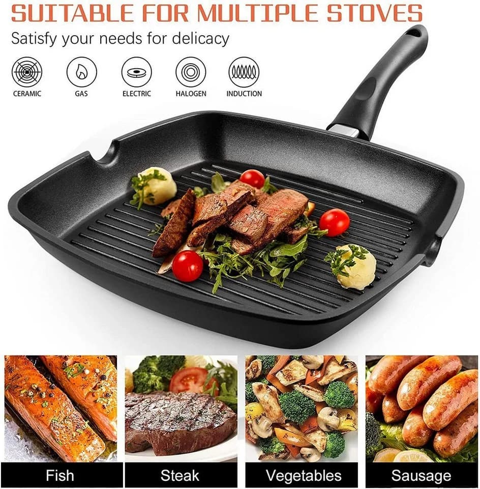 SunJas Grillpfanne 28x28 cm Antihaft Aluminium