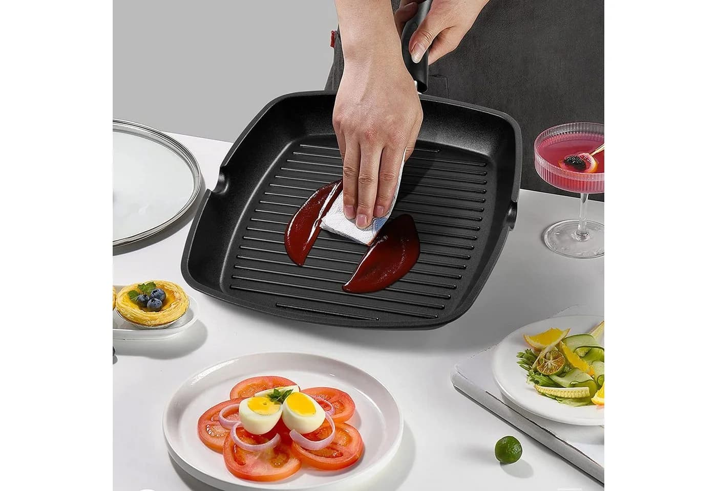 SunJas Grillpfanne 28x28 cm Antihaft Aluminium - Bild 5