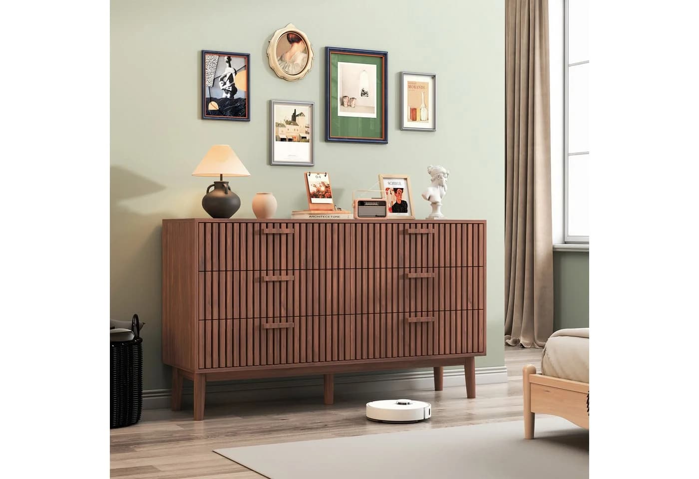 PXloue Kommode 6 Schubladen Braun Holz Sideboard - Bild 2