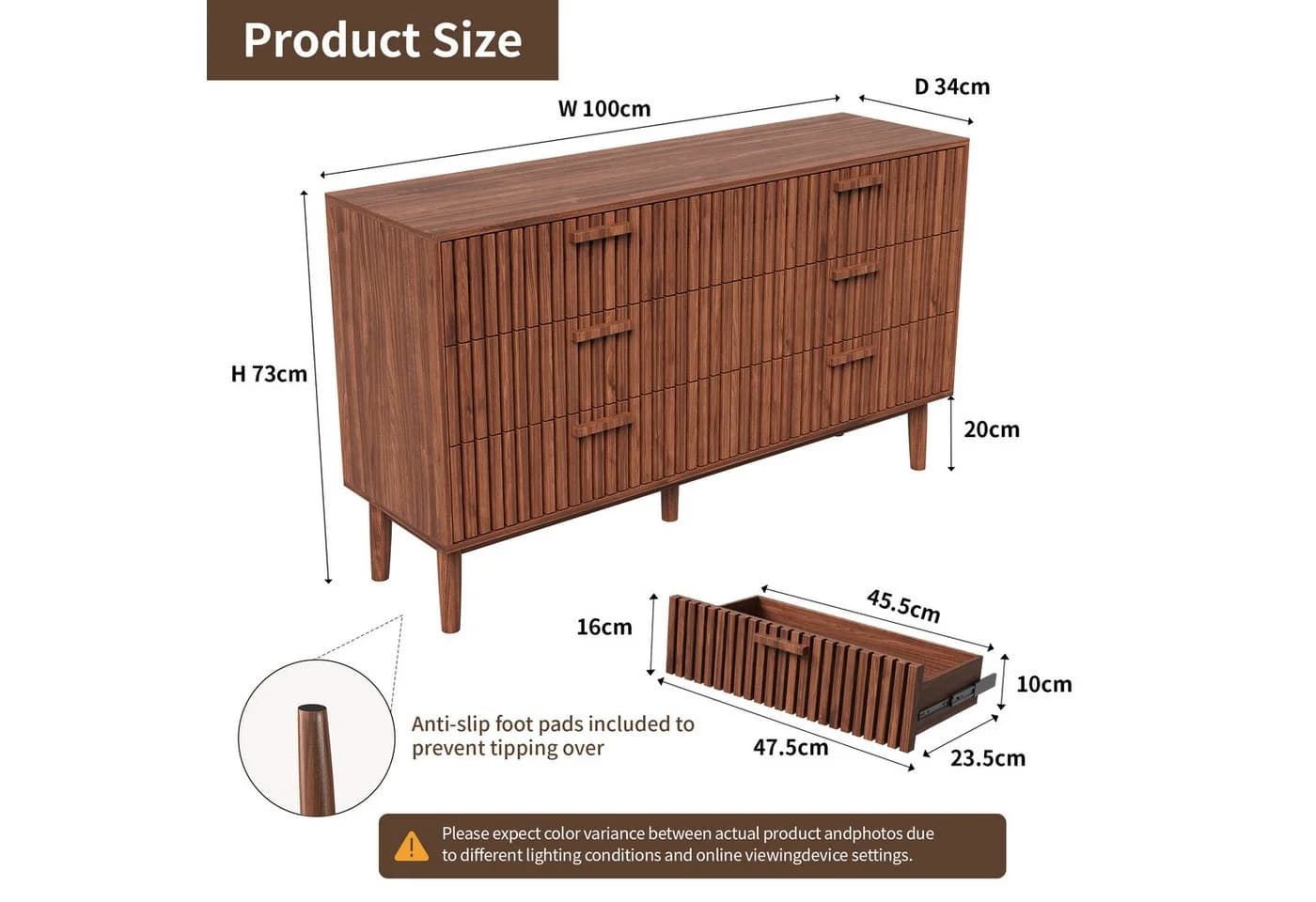 PXloue Kommode 6 Schubladen Braun Holz Sideboard - Bild 3