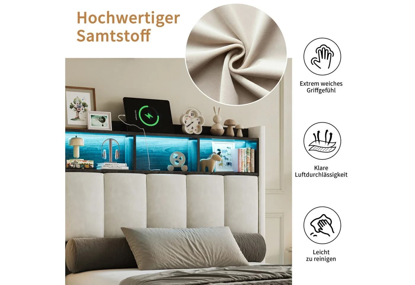 PXloue Polsterbett LED Einzelbett 90x200cm mit Ladefunktion - Bild 4