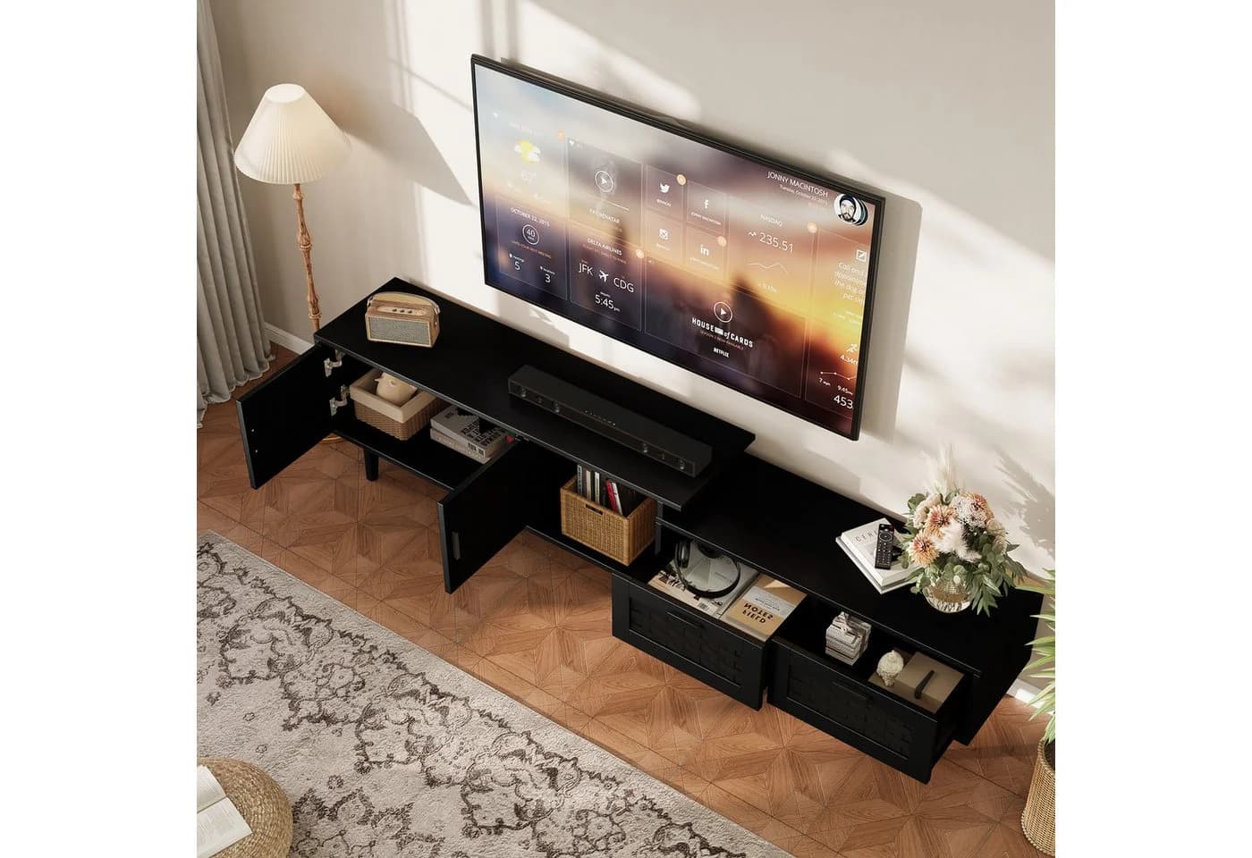 PXloue Lowboard TV-Schrank Rattan Retro 169 cm Braun