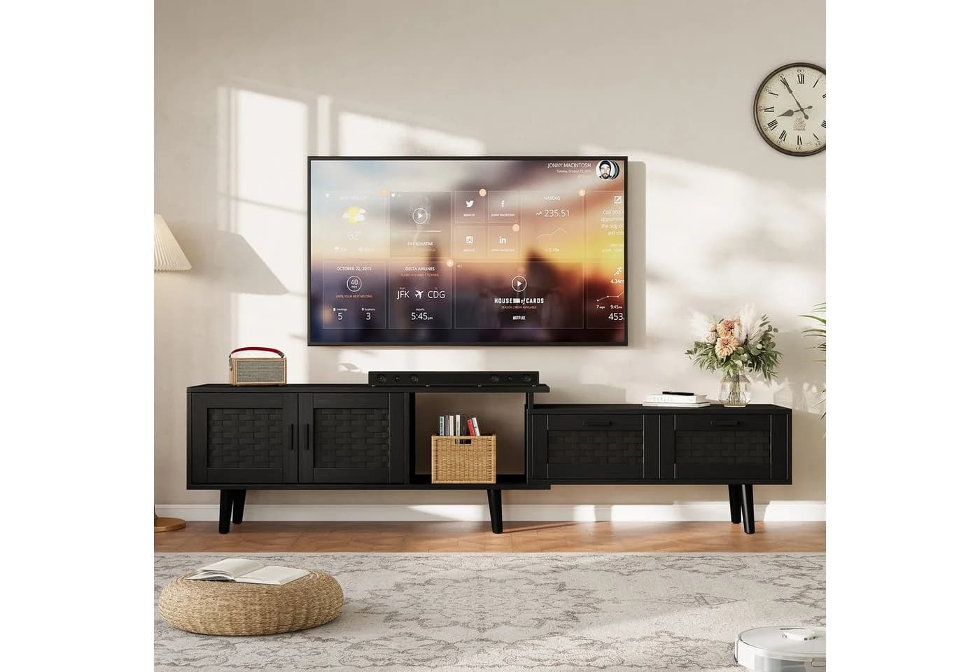 PXloue Lowboard TV-Schrank Rattan Retro 169 cm Braun - Bild 3