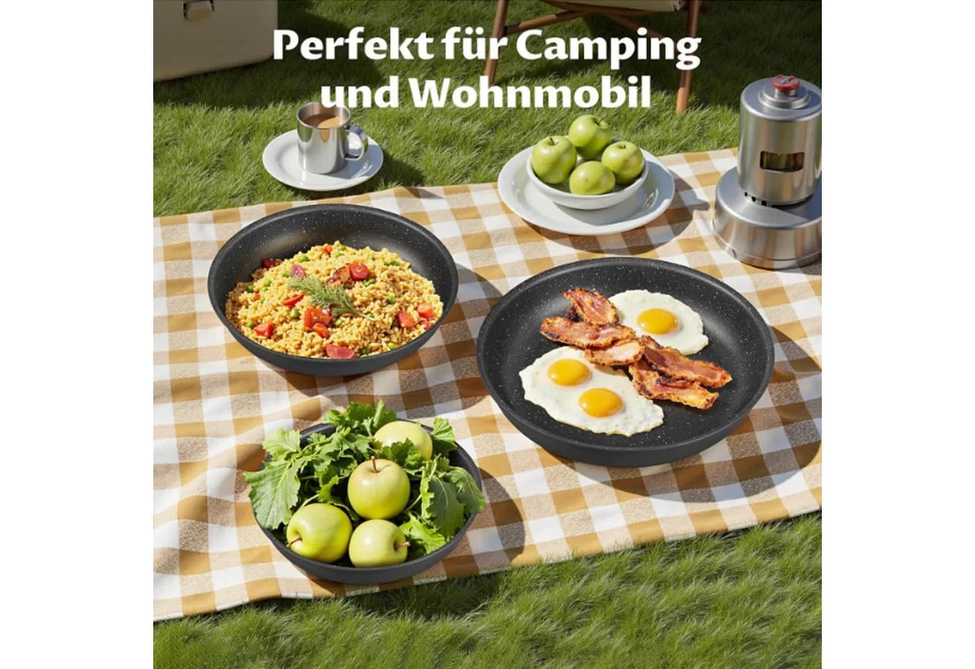 SunJas Pfannenset 3-tlg. Aluminium mit abnehmbarem Griff - Bild 5