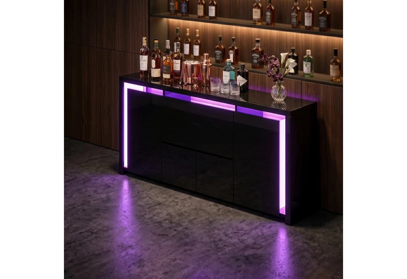 PXloue Kommode Hochglanz Sideboard LED-Ambientebeleuchtung 160 cm - Bild 2