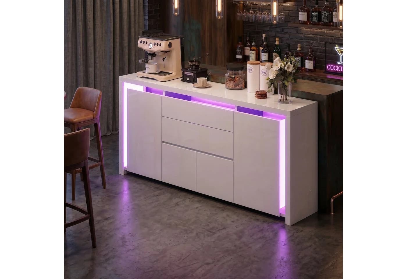 PXloue Kommode Hochglanz Sideboard LED-Beleuchtung 160 cm - Bild 2