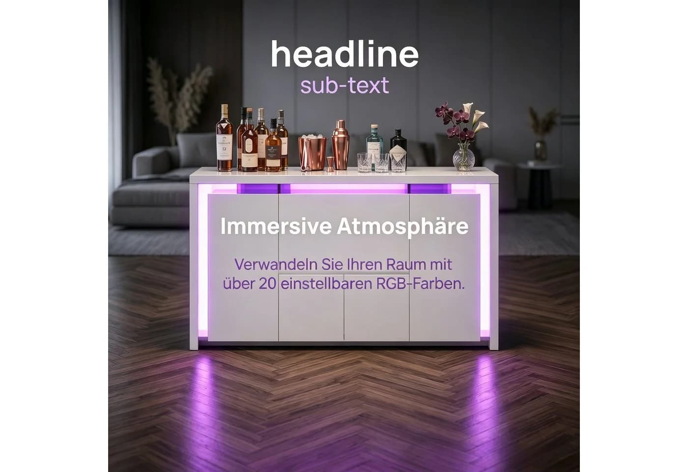PXloue Kommode Hochglanz Sideboard LED-Beleuchtung 160 cm - Bild 3