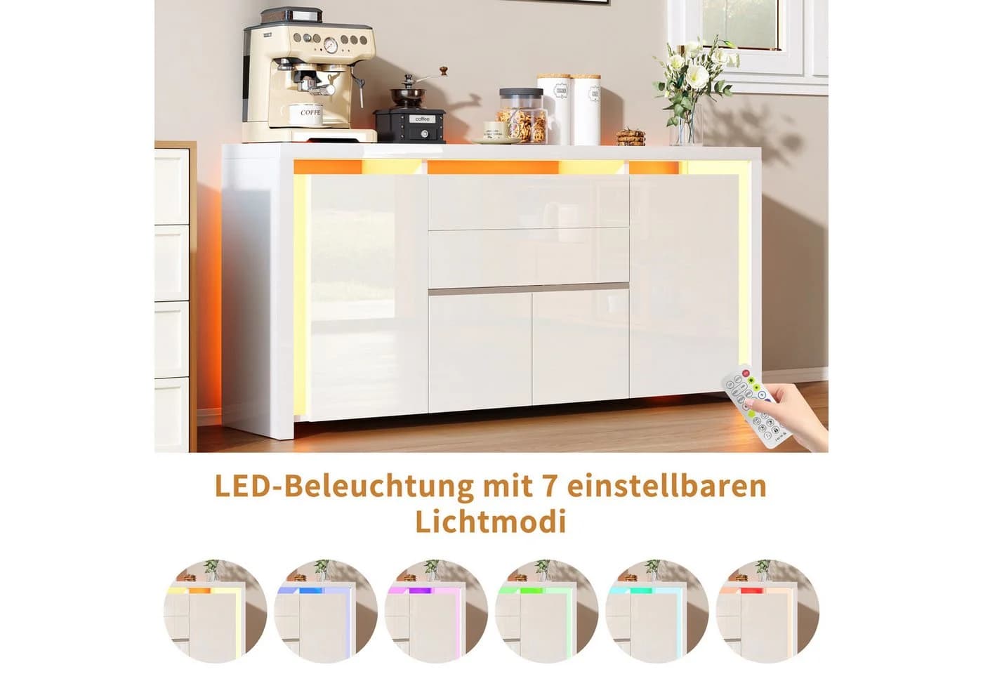 PXloue Kommode Hochglanz Sideboard LED-Beleuchtung 160 cm - Bild 4