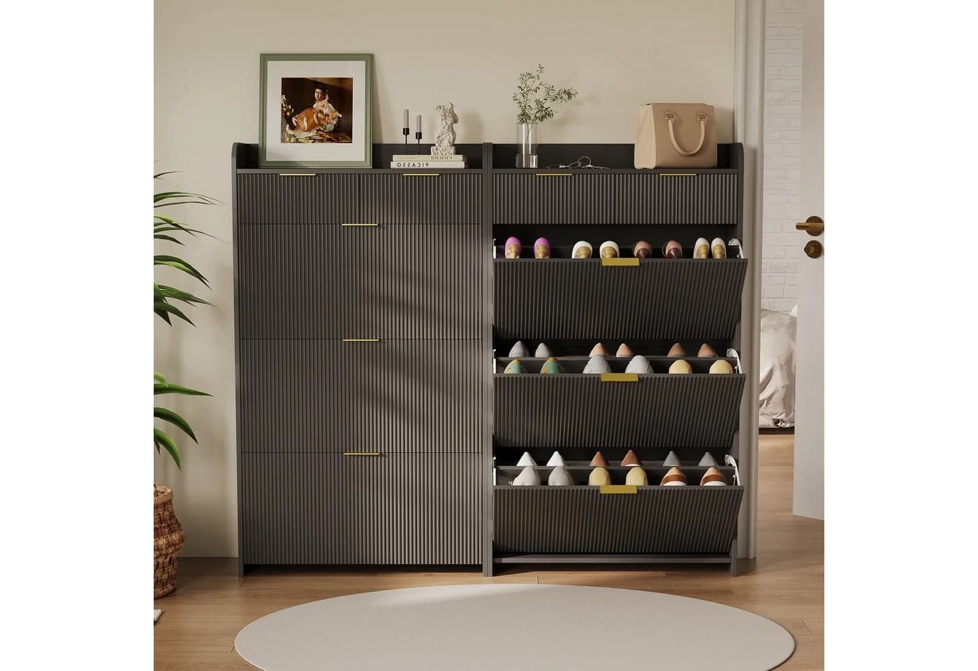 PXloue Schuhschrank mit 2 Schubladen und Klappen weiß - Bild 2