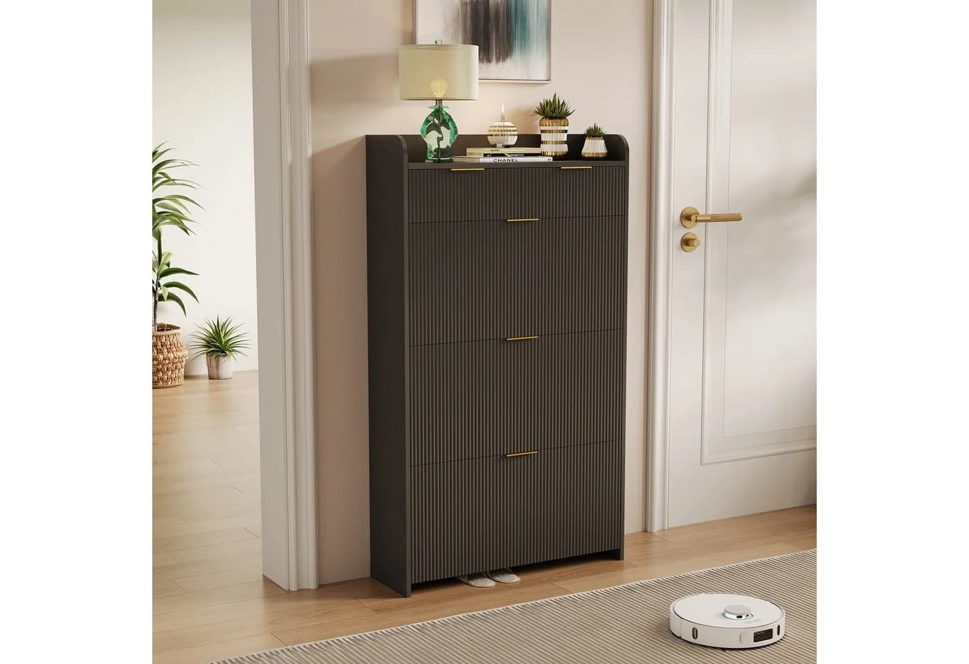 PXloue Schuhschrank mit 2 Schubladen und Klappen weiß - Bild 3