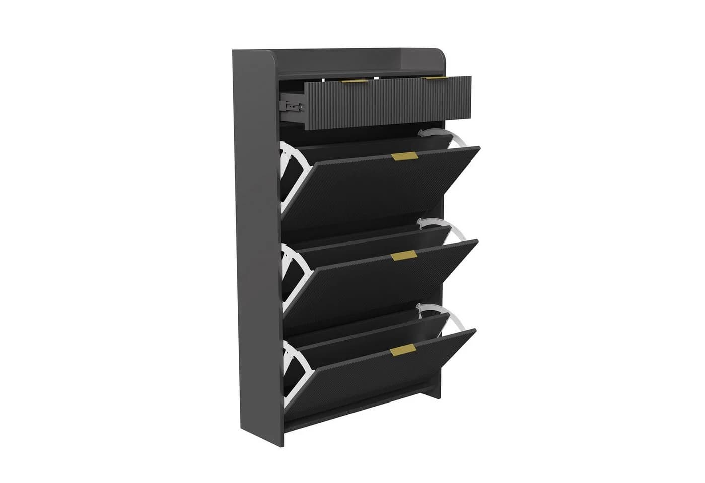 PXloue Schuhschrank mit 2 Schubladen und Klappen weiß - Bild 4