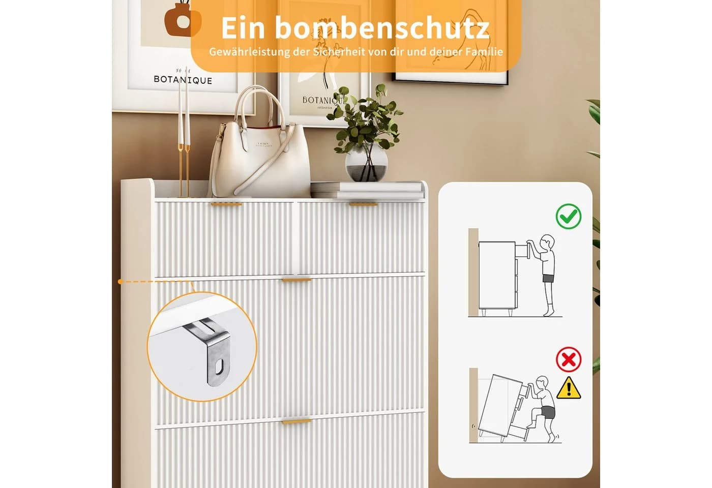 PXloue Schuhschrank Weiß 2 Klappen 2 Schubladen - Bild 5