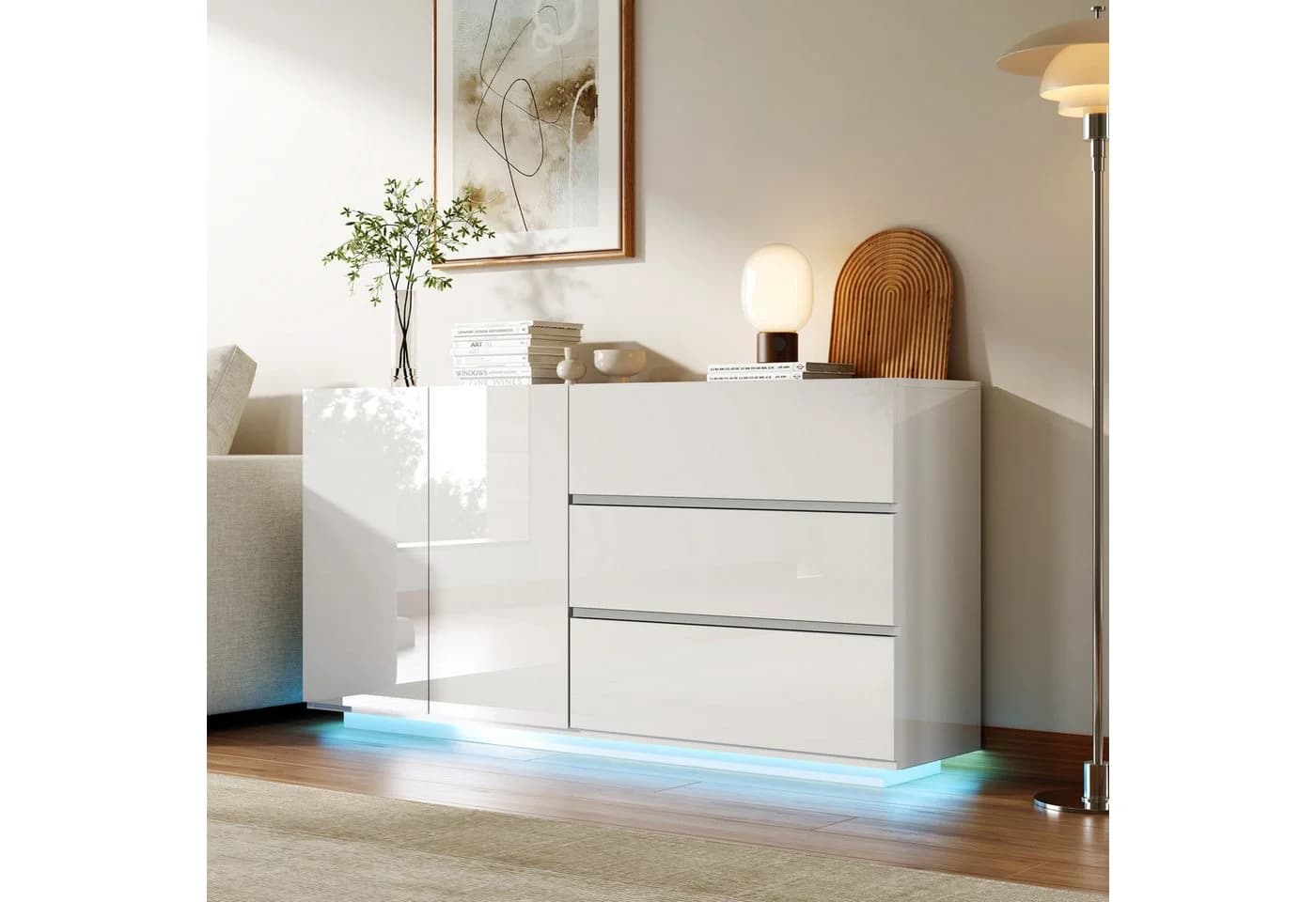 PXloue Sideboard Hochglanz Kommode LED-Ambientebeleuchtung 160 cm - Bild 2