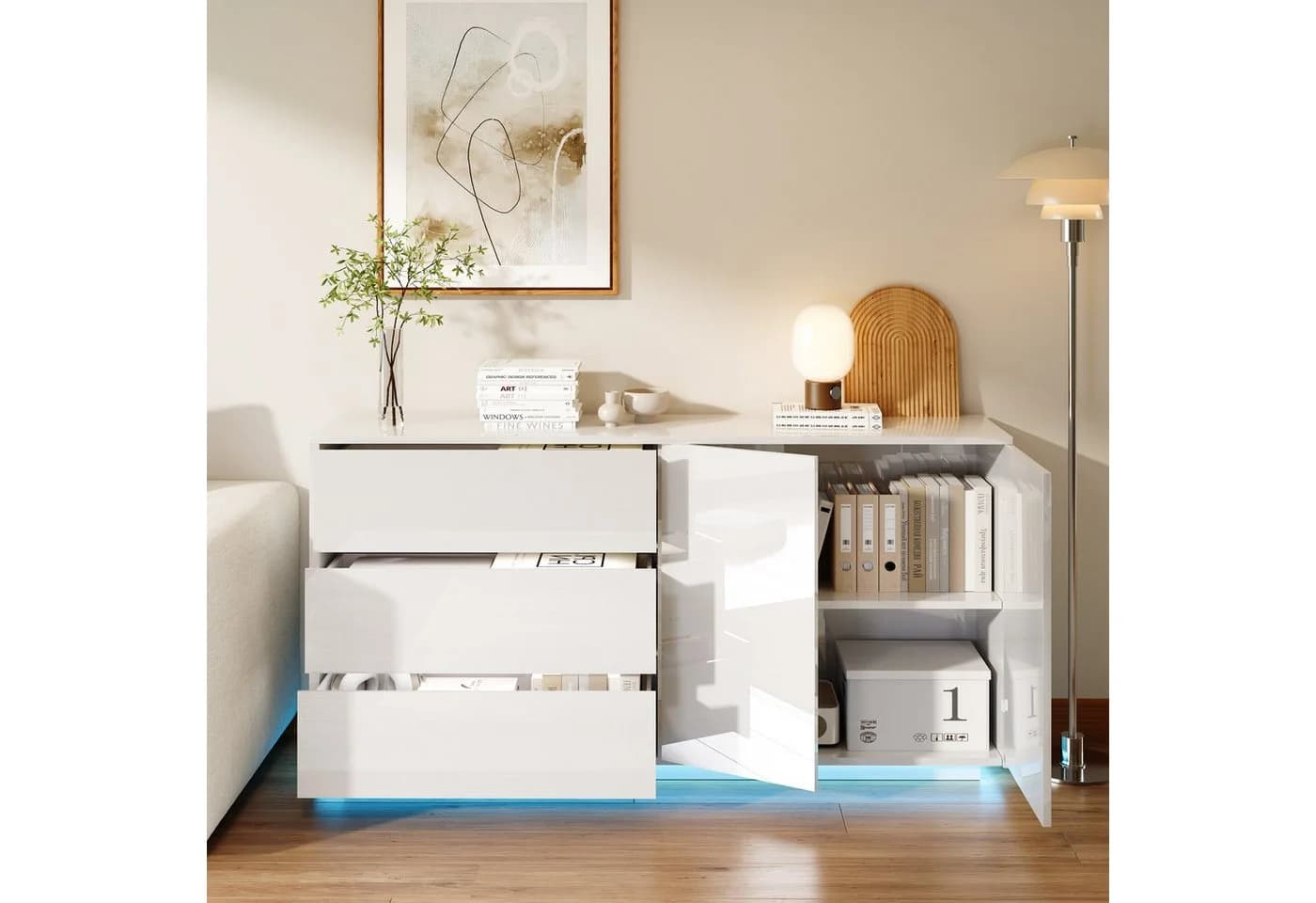 PXloue Sideboard Hochglanz Kommode LED-Ambientebeleuchtung 160 cm - Bild 3