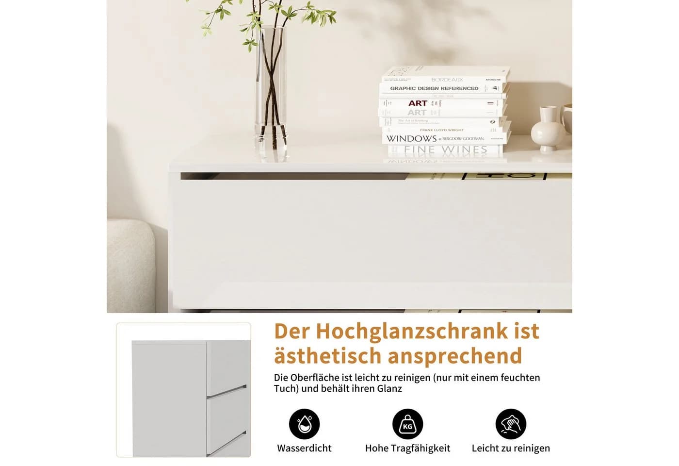 PXloue Sideboard Hochglanz Kommode LED-Ambientebeleuchtung 160 cm - Bild 5