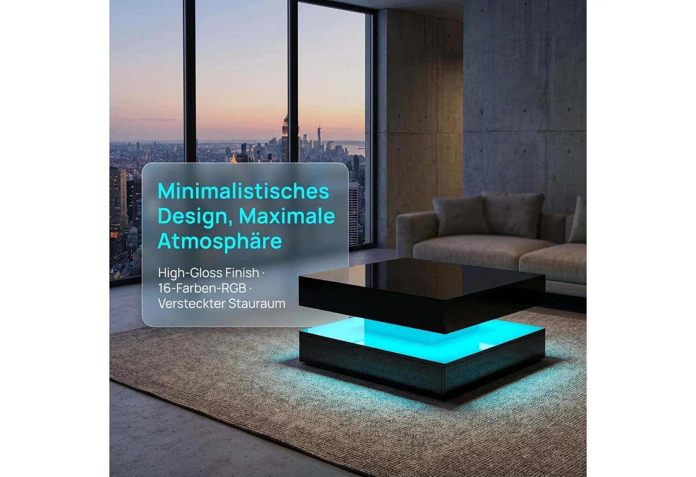 PXloue Couchtisch LED-Couchtisch mit Stauraum und modernem Design - Bild 3