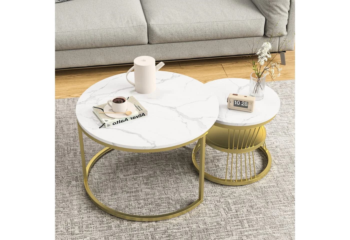 Furnishings Home Couchtisch 2er-Set Gold Weiß Schwarz Holz Metall