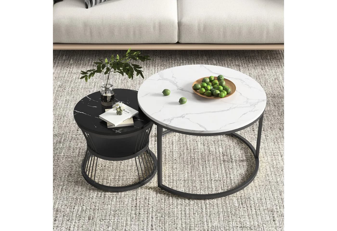 Furnishings Home Couchtisch 2er-Set Runde Beistelltische Holz Metall