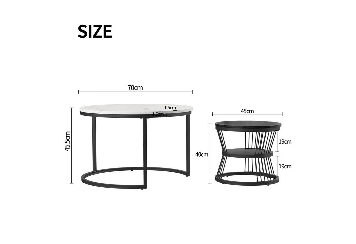Furnishings Home Couchtisch 2er-Set Runde Beistelltische Holz Metall - Bild 4