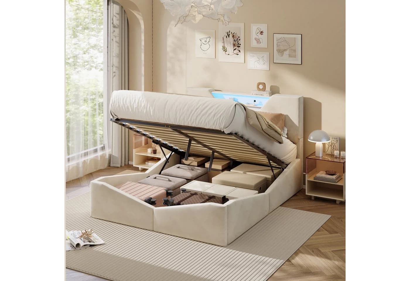 Gdood Polsterbett mit LED und Stauraum Samt 140x200 - Bild 2