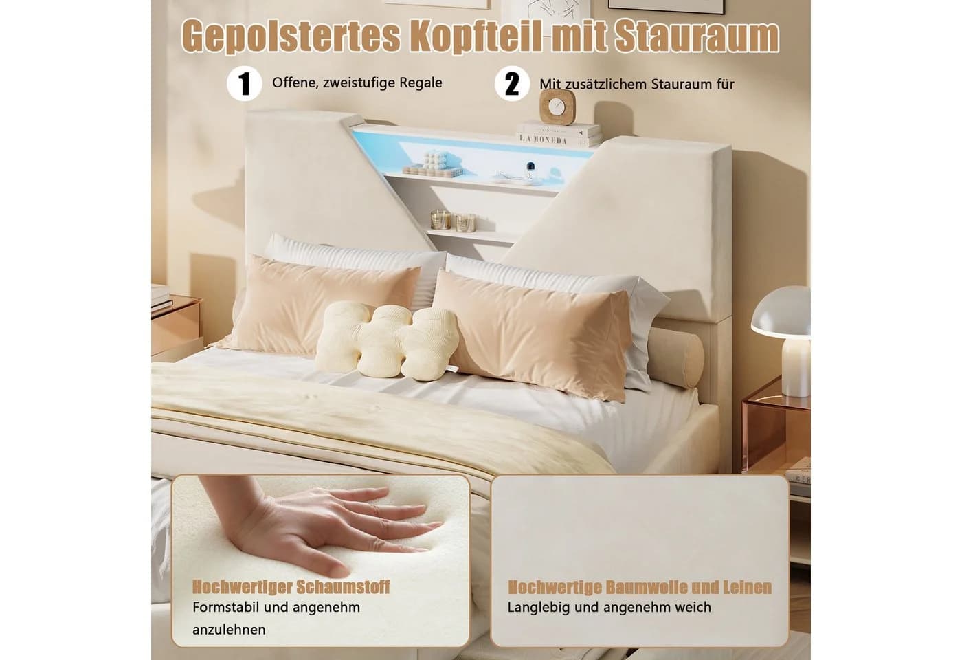 Gdood Polsterbett mit LED und Stauraum Samt 140x200 - Bild 3