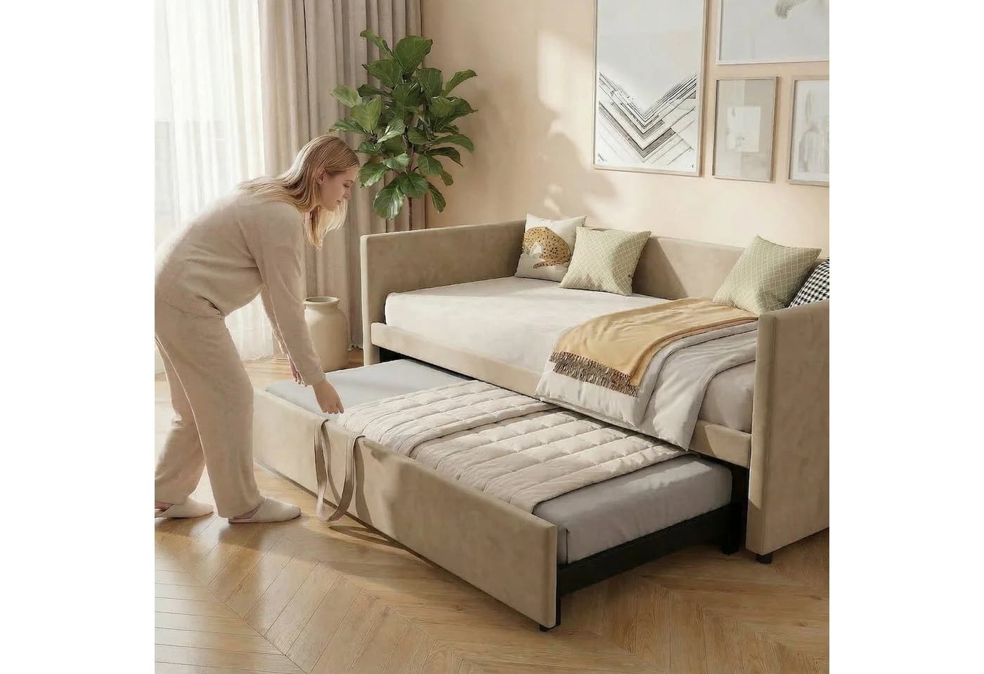 Furnishings Home Polsterbett Ausziehbar Beige - Bild 5