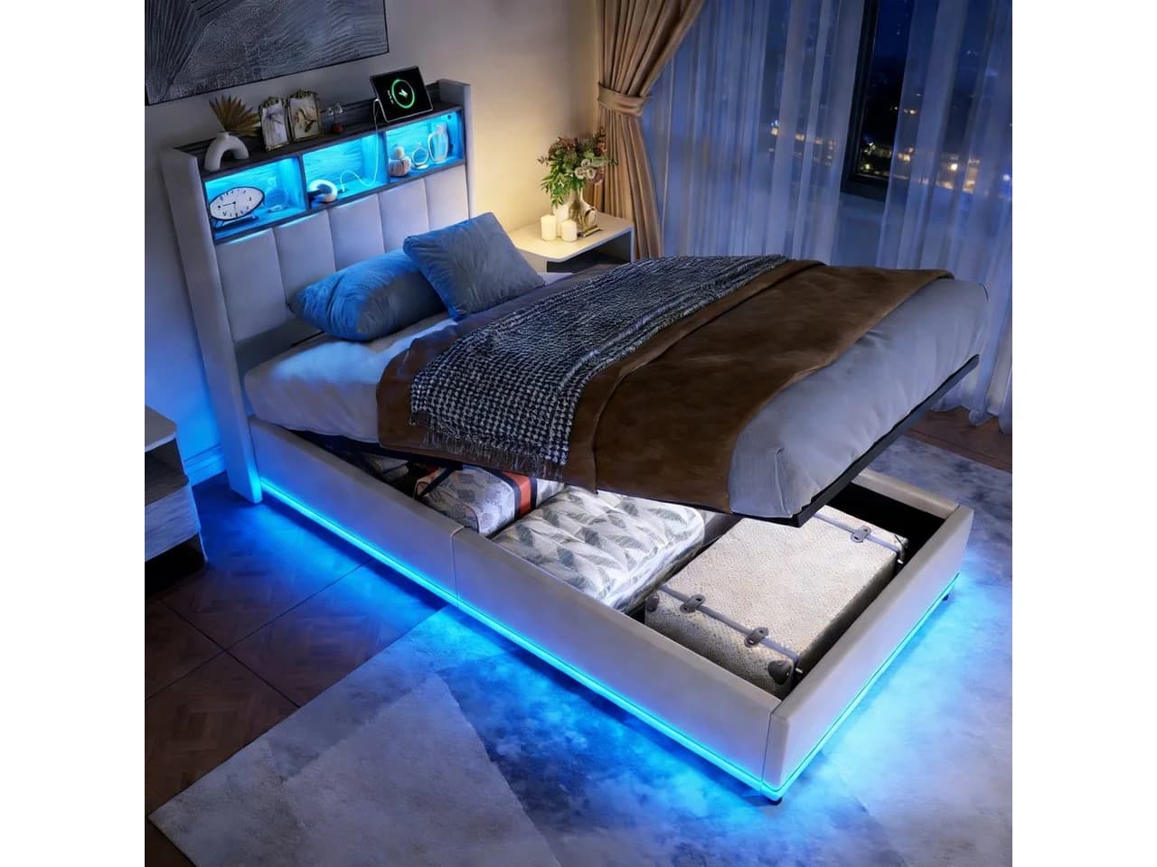 Gdood LED Polsterbett Stauraumbett 90x200 cm Samt - Bild 2
