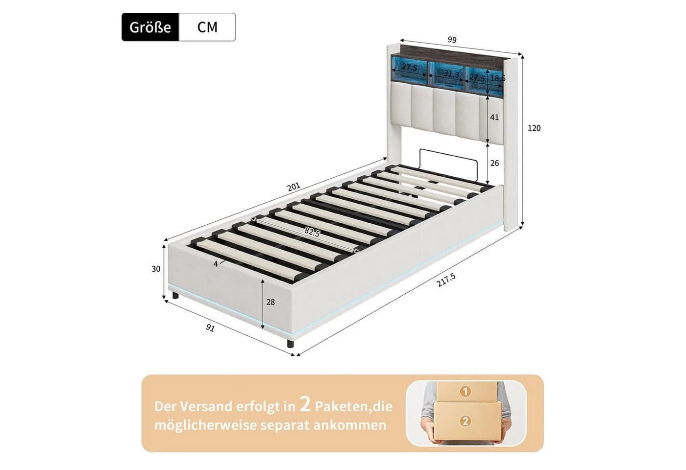 Gdood LED Polsterbett Stauraumbett 90x200 cm Samt - Bild 3